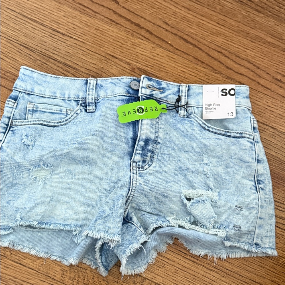 SO Light Blue High-Rise Distressed Denim Shorts